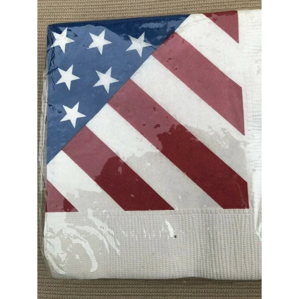 American Flag Patriotic Beverage Napkin AMSCAN Made in USA NEW